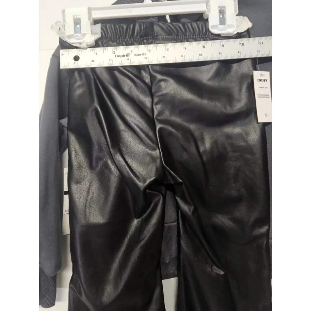 DKNY Girls S- 5‎ 2Pc Outfit, Sparkling Stone Logo Sweatshirt, Black Flared Pants